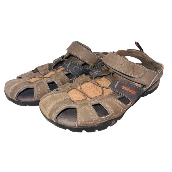 Teva Leather Upper Outdoor Hiking Trail Sandals 10 adjustable Straps Cushion - Picture 1 of 11